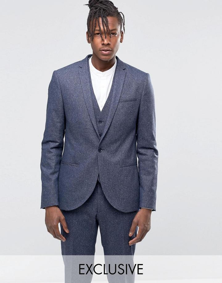 Noak Super Skinny Suit Jacket In Fleck - Navy