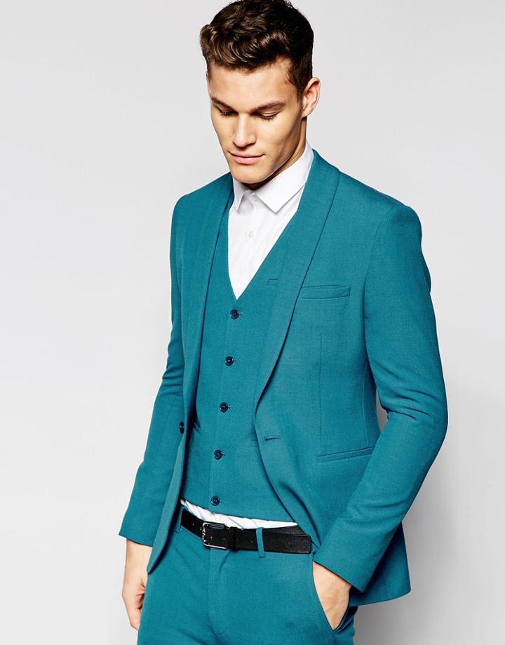 Asos Super Skinny Suit Jacket In Turquoise - Turquoise