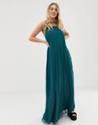 Missguided Strappy Pleated Maxi Dress In Blue - Blue