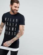 Asos Muscle Super Longline T-shirt With City Print And Hem Extender - Black