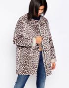 Pepe Jeans Faux Pony Fur Leopard Print Coat - Multi