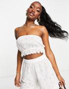 Asos Design Eyelet Beach Crop Top In White