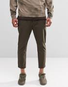 Asos Cropped Tapered Pants With Military Pockets In Khaki - Military Khaki