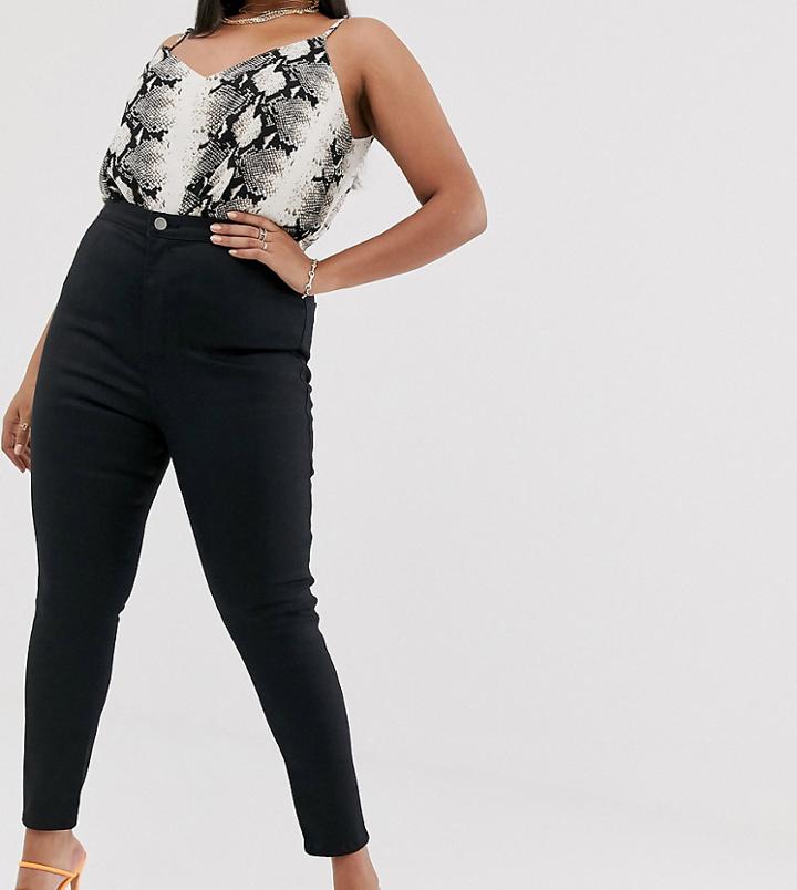 Asos Design Curve Rivington High Waisted Stretch Powerhold Denim Jeggings In Black
