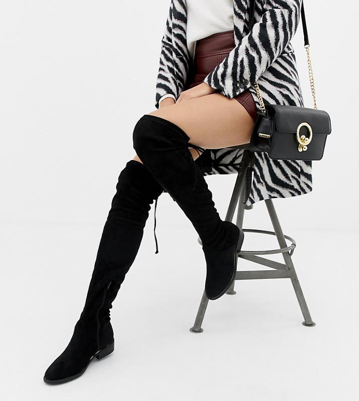 New Look Over The Knee Flat Boot-black