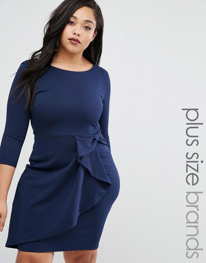Goddiva Plus Pencil Dress With Frill Detail - Navy