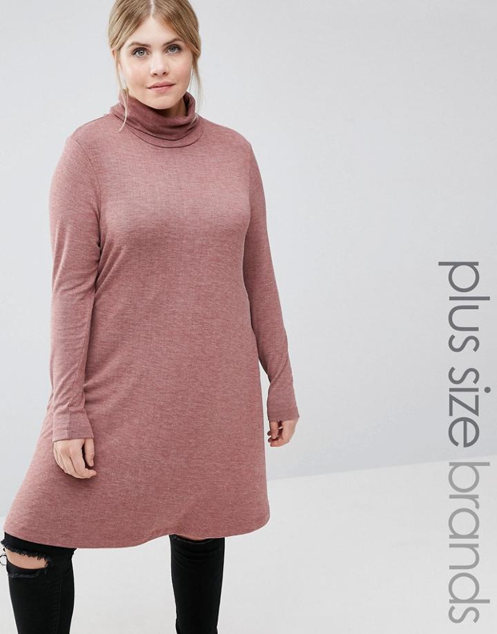 Junarose Long Sleeve Roll Neck Dress - Red