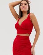 Club L London Wrap Front Ruched Crop Top In Red - Red
