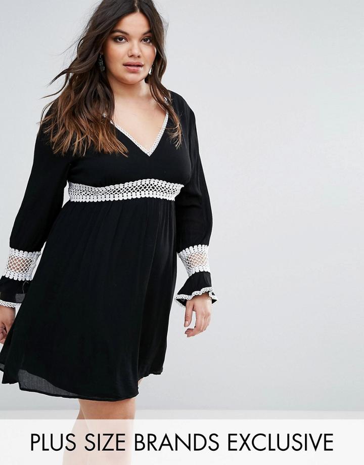 Missguided Plus Lace Insert Skater Dress - Black