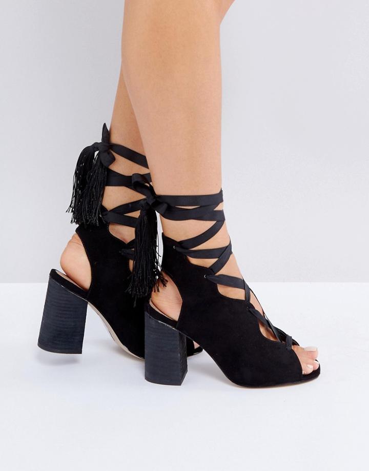 Asos Tophat Lace Up Heeled Sandals - Black