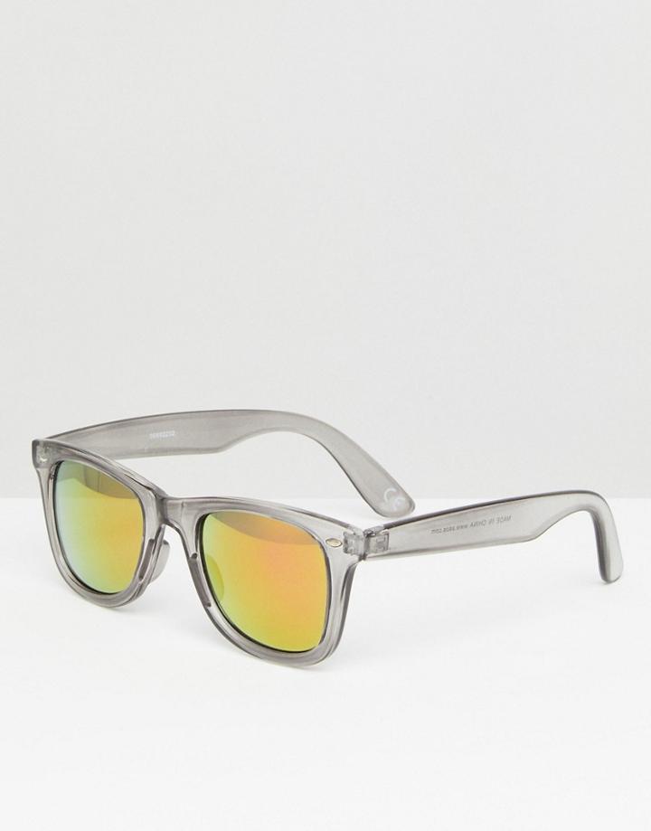 Asos Square Sunglasses In Crystal Black With Red Mirrored Lens - Black