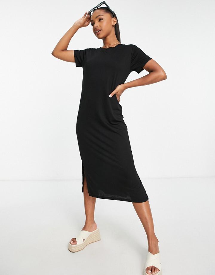 Jdy Midi Side Slit T-shirt Dress In Black