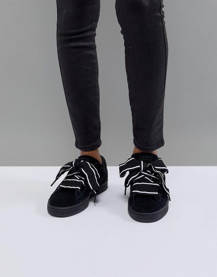 Puma Suede Heart Satin Sneaker - Black