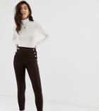 River Island Leggings With Button Detail In Brown - Brown