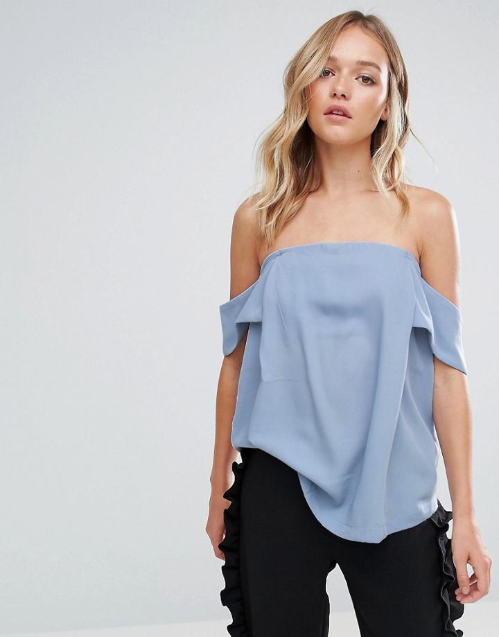 Neon Rose Crepe Bardot Top - Blue
