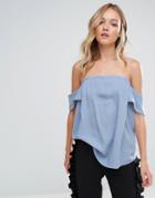 Neon Rose Crepe Bardot Top - Blue