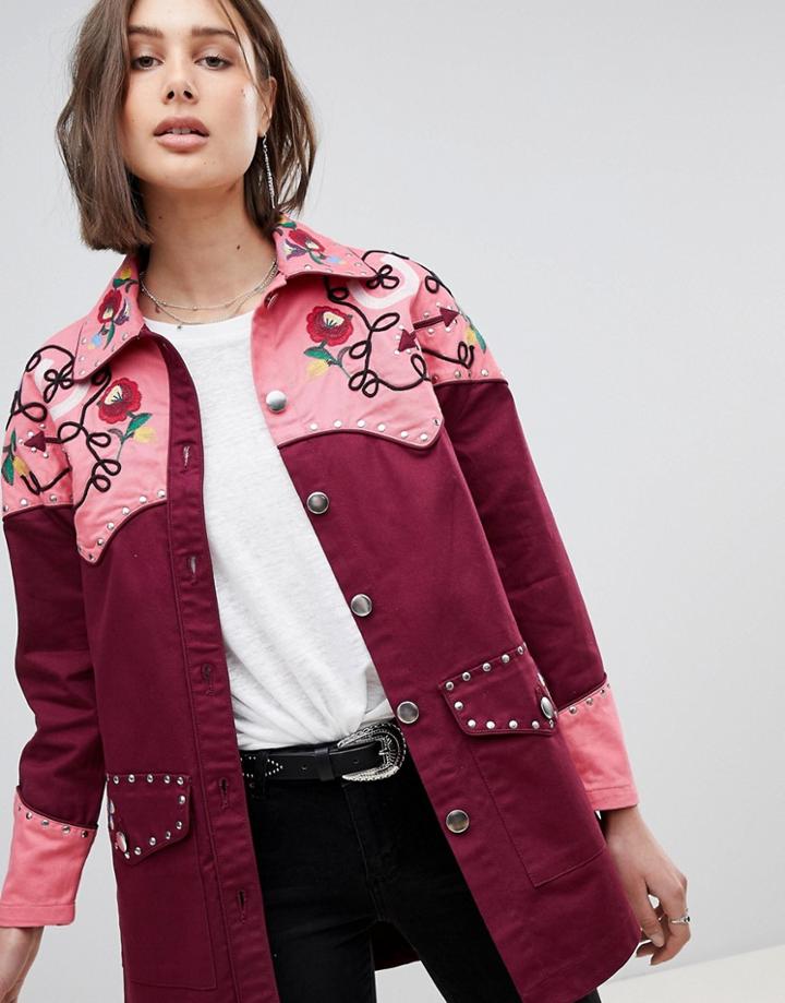 Asos Design Western Embroidered Jacket - Red