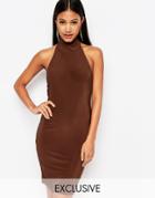 Club L High Neck Midi Dress - Chocolate Brown