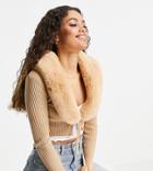 Miss Selfridge Petite Fur Trim Cardigan In Camel-neutral