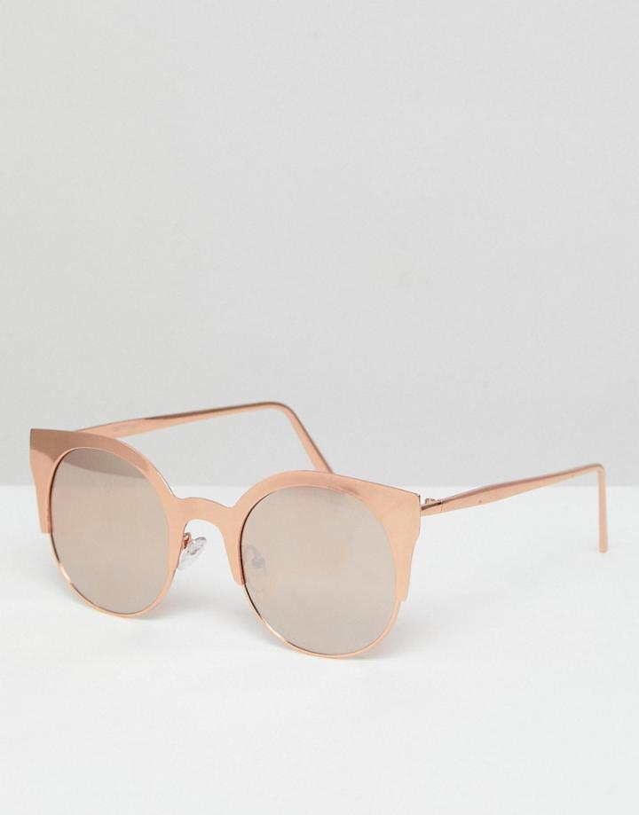 Asos Half Kitten Cat Eye Metal Sunglasses With Rose Gold Flash Lens - Gold