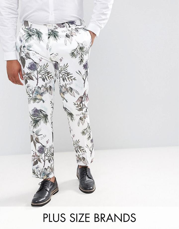 Asos Plus Wedding Skinny Smart Pants In Pastel Floral Print - White