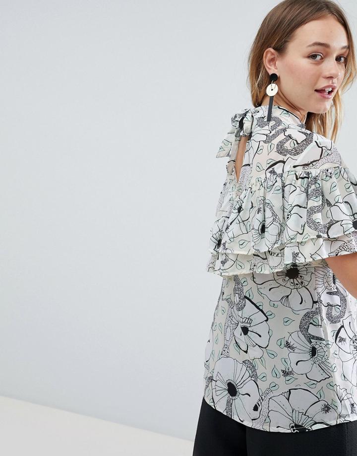 Monki Printed Ruffle Top - Multi