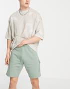 Asos Design Jersey Shorts With Utility Seams In Green -set