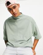 Asos Design Oversized T-shirt With Half Sleeve And High Neck In Light Green