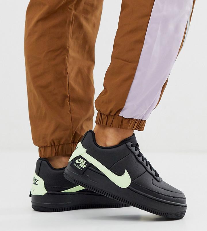 Nike Black And Fluro Green Air Force 1 Jester Sneakers