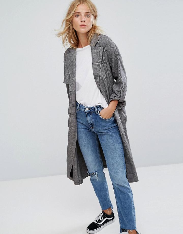 Bershka Check Lightweight Trench Coat - Multi