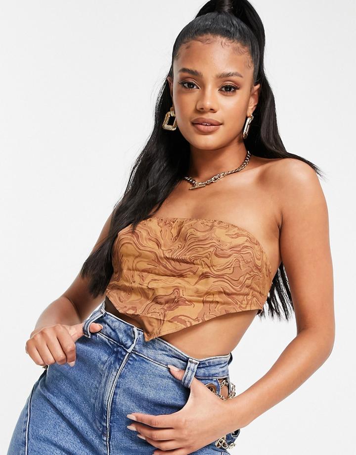 Motel Tie Back Handkerchief Top In Brown Marble Print
