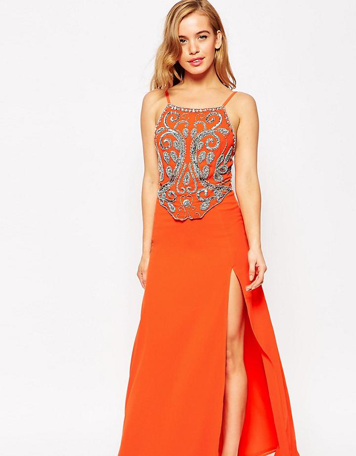 Maya Petite Embellished Maxi Dress With High Neck - Orange