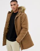 French Connection Faux Fur Hooded Parka Jacket-brown