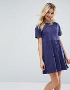 Asos Mini Smock Dress With Button Placket - Blue