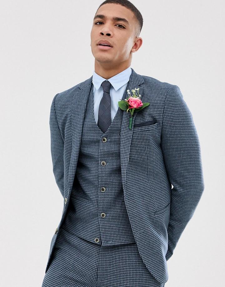 Asos Design Wedding Super Skinny Suit Jacket With Blue Houndstooth