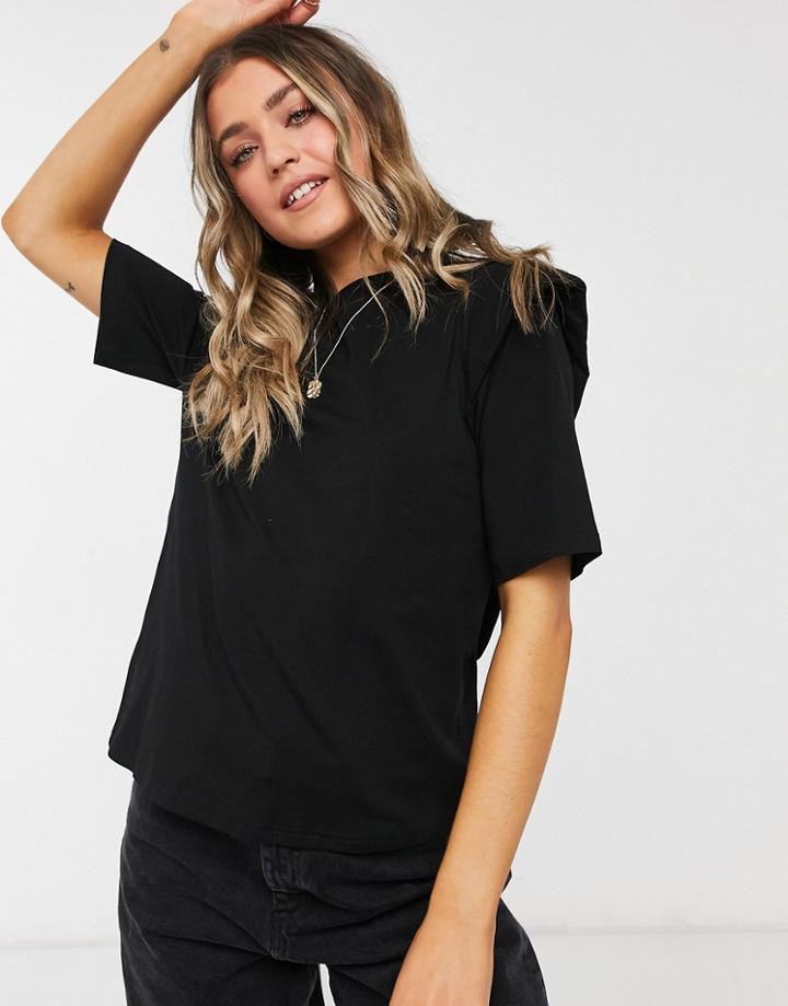 Pieces 3/4 Sleeve Blouse With Ruffle Detail In Black