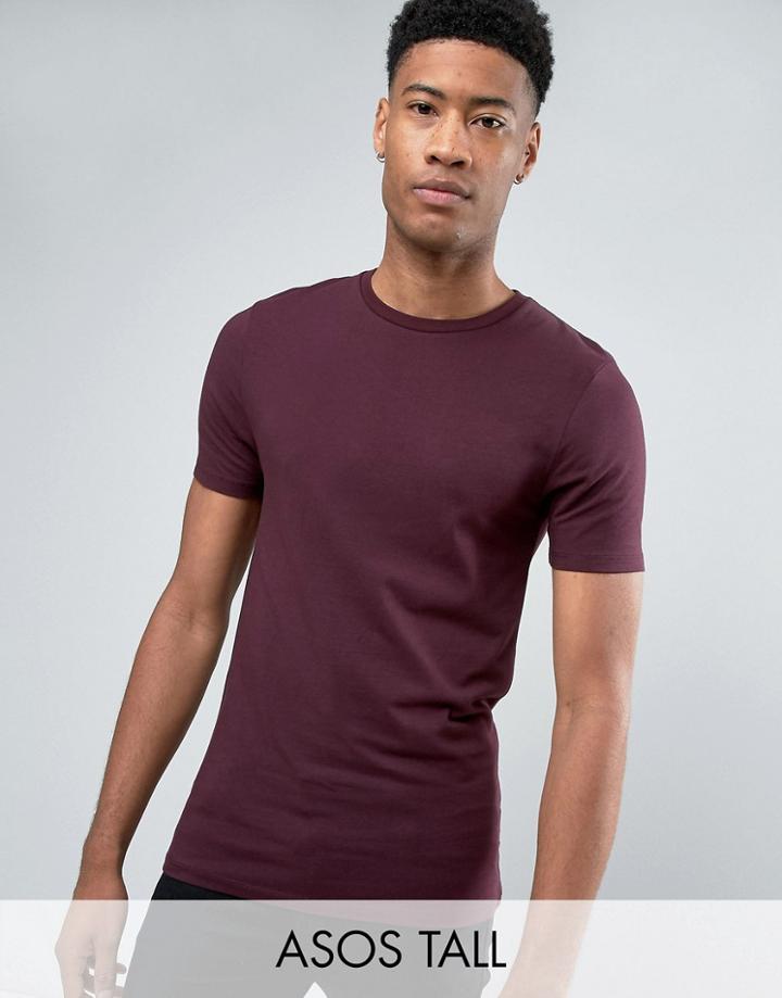 Asos Tall Muscle T-shirt In Oxblood - Red