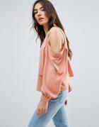 Asos Cold Shoulder Top With Strapping Detail In Soft Casual Fabric - Pink