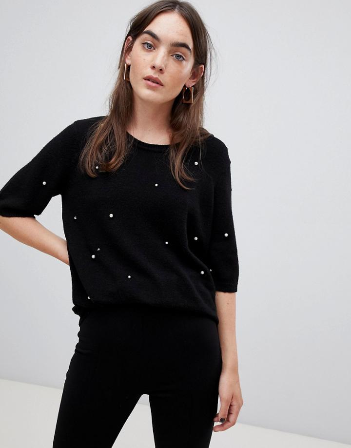B.young Pearl Embellished Top - Black