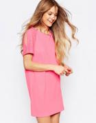 Liquorish Shift Dress With Lace Sleeve Detail - Pink