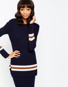 Asos Co-ord Sweater In Rib With Striped Trims - Navy