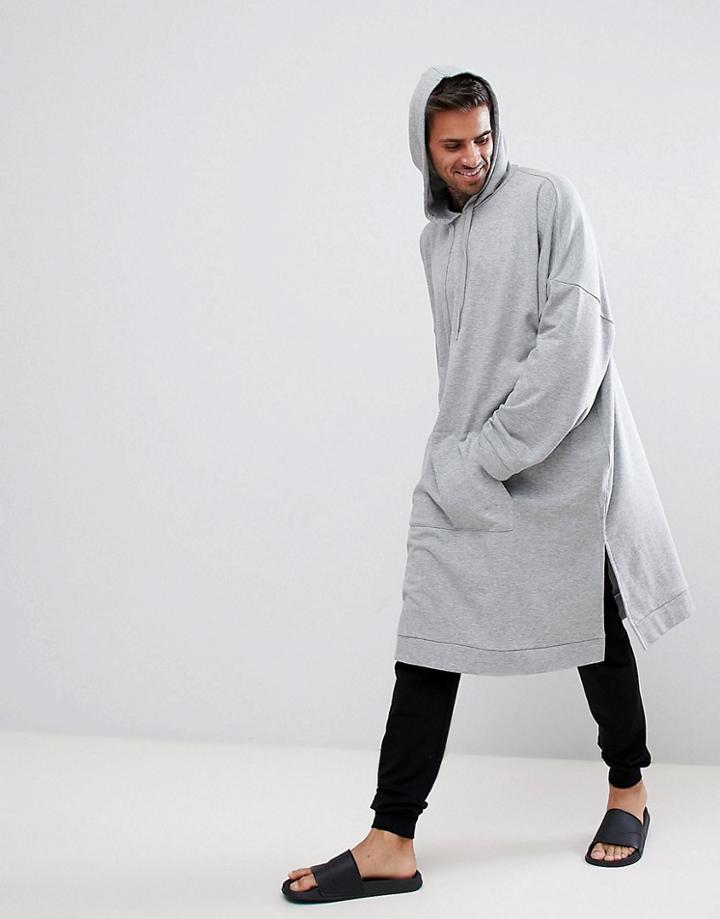 Asos Extreme Oversized Super Longline Hoodie With Wide Sleeve - Gray