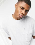 Asos Design Oversized Heavyweight T-shirt With Utility Pocket In White Heather-grey
