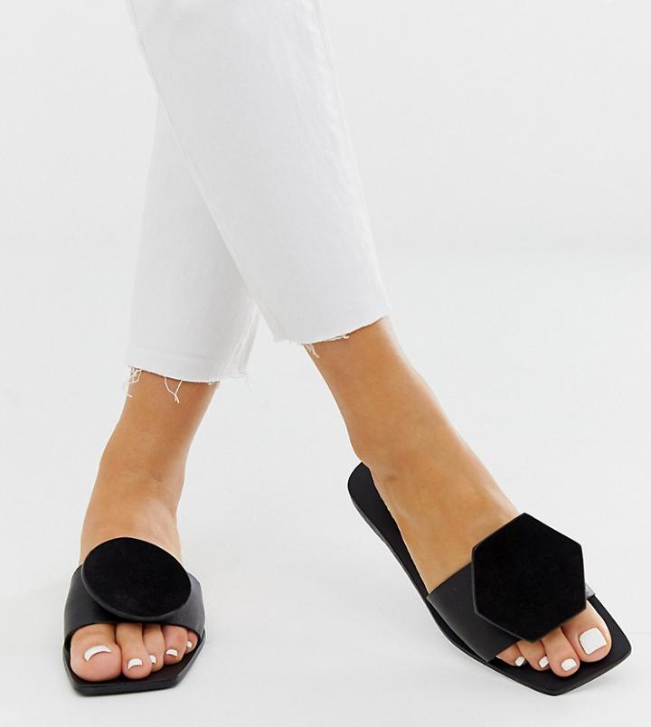 Asos Design Wide Fit Finest Leather Flat Sandals-black