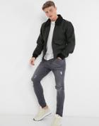 River Island Shearling Flight Jacket In Khaki Herringbone-green