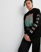 Asos Design Oversized Long Sleeve T-shirt With Photographic And Sleeve Print - Black