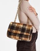 My Accessories London Foldover Cross-body Bag In Pink Plaid Teddy Fur-neutral
