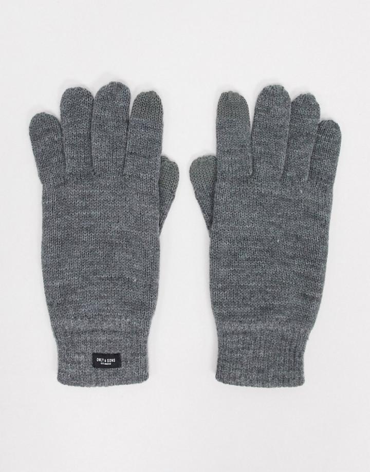Only & Sons Knitted Gloves In Gray-grey
