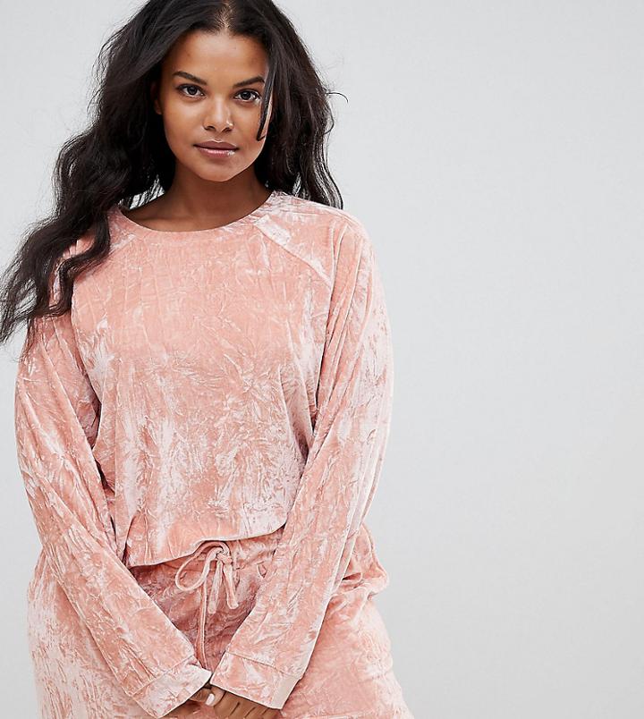 Asos Design Curve Lounge Crushed Velvet Sweat - Pink