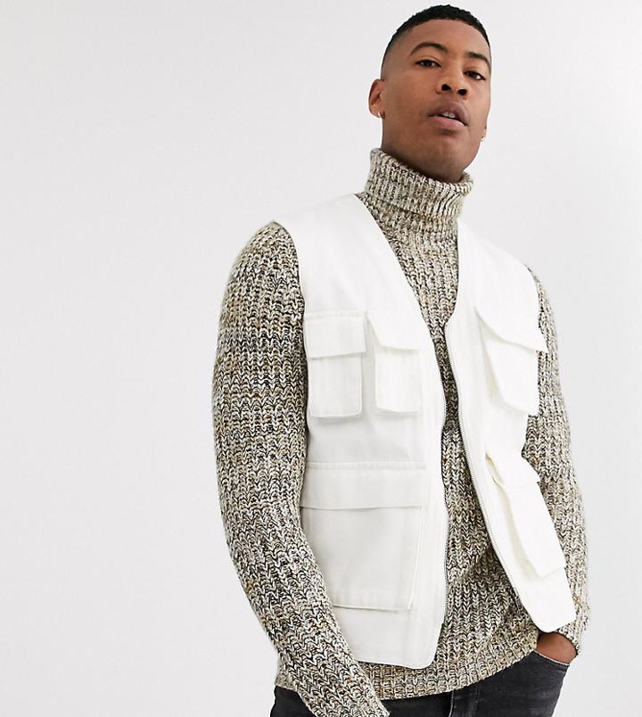 Asos Design Tall Utility Vest In Ecru-cream